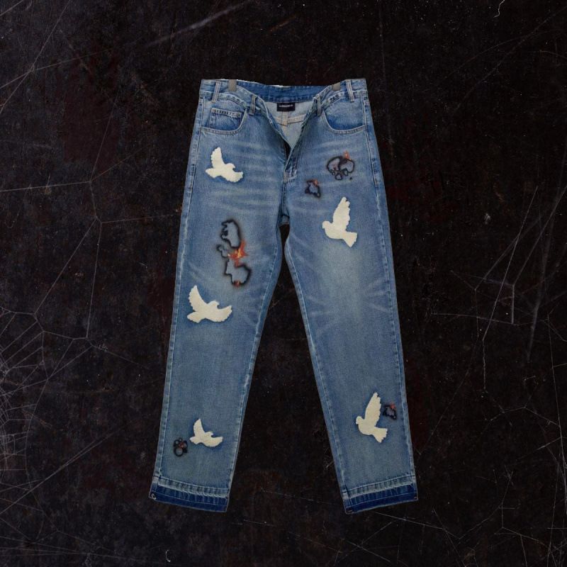 Retro Cartoon Straight Leg Jeans High Waisted Slimming Loose Fit Wide Leg Graffiti Print Men New Autumn Style_mkmklike.com
