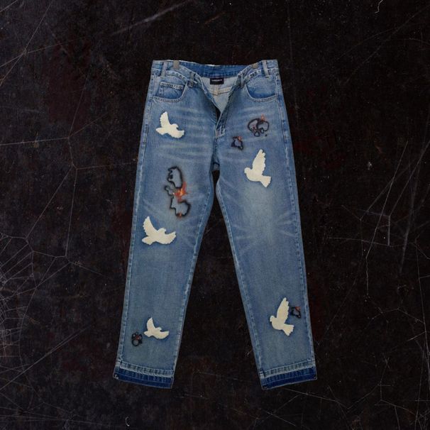Retro Cartoon Straight Leg Jeans High Waisted Slimming Loose Fit Wide Leg Graffiti Print Men New Autumn Style_mkmklike.com