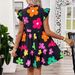 Women's Clothing Printed Ladies V Neck Sleeveless Dress Fashion Casual Short Skirt _mkmklike.com