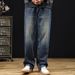 Large Size Men's Clothing Four Seasons American Loose Jeans Men's Elastic Waist High Street Fat Straight Jeans Men's Cross-border_mkmklike.com