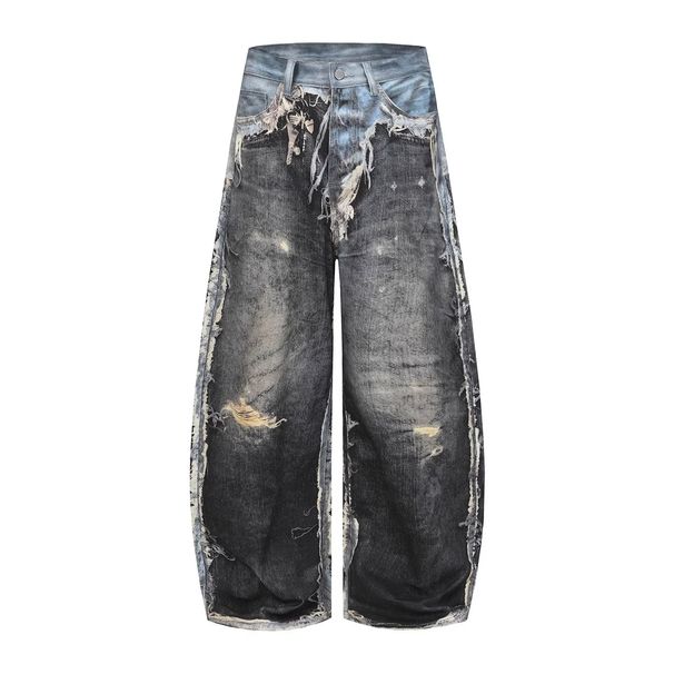 Men's Clothing Unisex Heavy Duty Distressed Patchwork Ripped Scimitar Jeans Style Loose Wide Leg Trendy 3D Printed Floor Length_mkmklike.com