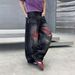 Men's Clothing Style Trendy Loose Fitting Straight Leg Black Jeans Scissor Graffiti Design Unisex Cutaway Midweight Cotton_mkmklike.com