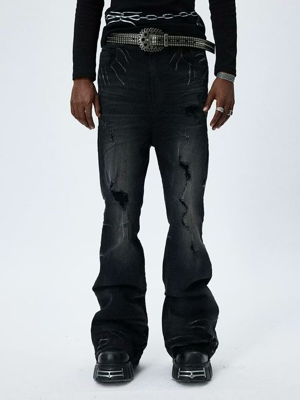 Men's Clothing Straight Leg Long Pants Flared Jeans Retro Flared Jeans For Men – Classic High-Street Denim (Black, XL-3XL, Zip Fly, Stretch Comfort)_mkmklike.com
