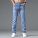 Woven Summer Thin High-End Blue Jeans Straight Slim Fit Stretch Youth Korean Style Casual Trendy Long Pants Men_mkmklike.com