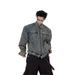 American Shoulder Pad Short For Men, High-End And Cool, Trendy Brand Stand Up Collar Denim Jacket_mkmklike.com