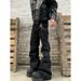 Men's 3D Whiskered Ruffled Flared Jeans Black Washed Distressed Bootcut Pants American Style_mkmklike.com