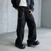Men's Distressed Black Straight Leg Jeans - Casual Denim Pants With Hand-Painted Details For Teenagers & Young Adults_mkmklike.com