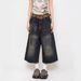Retro High Street Washed Distressed Cropped Jeans Loose Casual Wide Leg Jeans for Men And Women New Summer Style_mkmklike.com