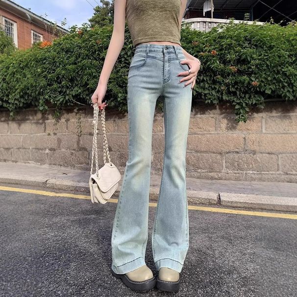 Retro Hong Kong Style Stretch Flared Jeans For Women 2025 New Model Petite High-Waisted Slim Fit Versatile Plus Size_mkmklike.com