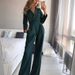 Women's long skirt jumpsuit slanted placket mid-waist temperament commuting jumpsuit_mkmklike.com