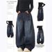 Dark Blue Washed Casual Versatile Distressed Straight-leg Jeans For Women, Trendy Brand, Loose Fit, Plus Size, Wide-leg,_mkmklike.com