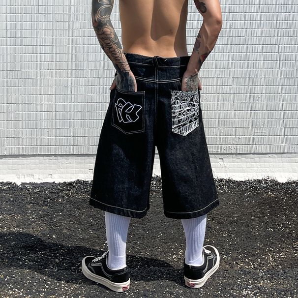 Men's Clothing Denim Shorts Loose Washed Cut Five Point Casual Pants_mkmklike.com