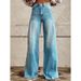 Cross-Border Foreign Trade Women's Plus Size Denim Hot-Selling 3D Printed Casual Wide-Leg Flared_mkmklike.com