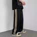 High Street Side Striped Ribbon Casual Pants Trendy Brand Loose American Retro Sports Straight Pants Men_mkmklike.com
