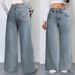 Women's High Waist Wide Leg Jeans With Pink Bow Embroidery - Comfortable Stretch Denim Pants For Casual Streetwear_mkmklike.com