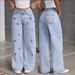 Summer Korean Style Retro Women's Jeans Loose Fit Slimming Wide Leg Floor Length Pants Solid Color England Style Fashion_mkmklike.com