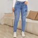 Distressed High-Waist Jeans With Side Pockets – Stretch Denim Skinny Pants For Women (S-2XL, Dark Blue/Light Blue)_mkmklike.com