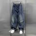 Men's Streetwear Patchwork Cargo Jeans – Oversized Straight-Leg Denim Pants With Utility Pockets & Washed Finish_mkmklike.com