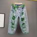 Women's Clothing Loose High Waist Slimming Heavy Industry Pearl Ripped Beggar Jeans Women's Trendy Pants(Belt Not Included)_mkmklike.com