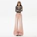 Minghai American Retro Rainbow Pink Jeans For Women, New Low-waist, Trendy, Floor-length, Non-tight-fitting, Slightly_mkmklike.com