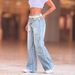 Women's Clothing Distressed Washed Relaxed Fit High Waist Straight Leg Jeans For Women - Vintage Denim With Raw Hem & Comfortable Stretch_mkmklike.com
