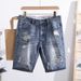 Men's Clothing Worn And Ripped Denim Shorts Youth Comfortable Slim Fit Simple Denim Shorts_mkmklike.com