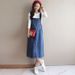 Cowboy Strap Skirt Summer New Women's Wear 2025 Korean Edition Loose Casual Medium Length Dress Trend_mkmklike.com