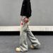 Men's Vintage Washed Yellow Mud Flared Jeans - Loose Fit High Street Denim Pants With Embroidery_mkmklike.com
