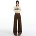 Women's Loose-fitting Vintage High-waisted Slimming Coffee-colored Straight-leg Denim Pants, Floor-length Wide-leg Jeans_mkmklike.com