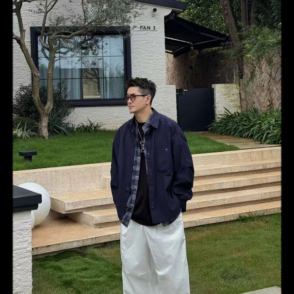 Autumn Trendy Two-Piece Turn-Down Collar Shirt Men's Fashion Design Loose Versatile Casual Jacket Coat_mkmklike.com