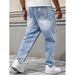 Men's High Street Distressed Jeans Light Blue Straight Leg Baggy Ripped Denim Pants For Casual Streetwear_mkmklike.com