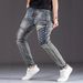 Men's Clothing Slim Fit Stretchy Jeans Casual Stylish Blue Embroidered Multi Crafted Trousers_mkmklike.com