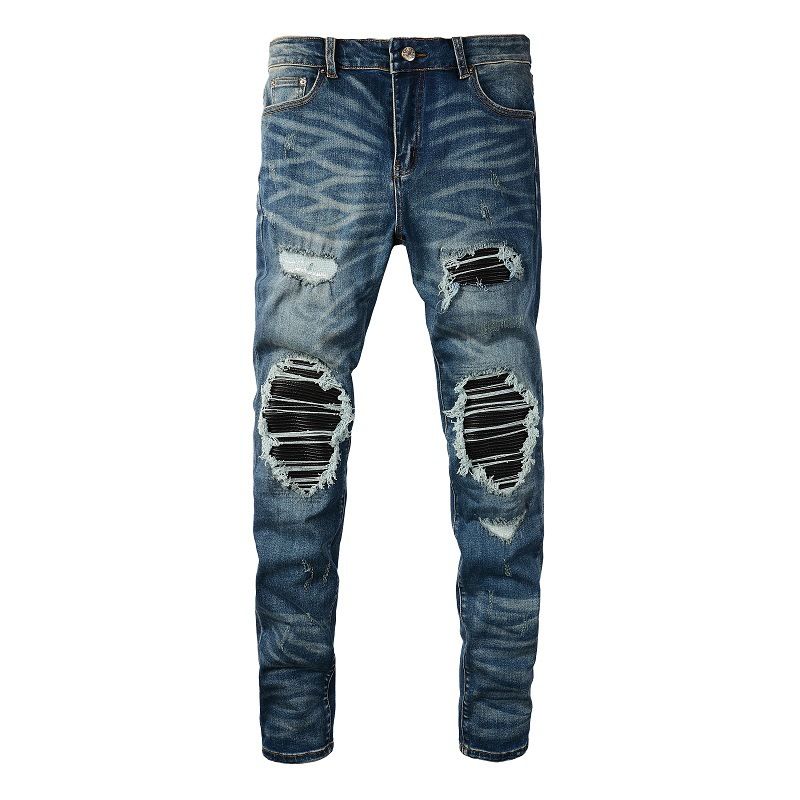 American High Street Trendy Jeans Trendy Brand Men's Ripped Patch Beggar Jeans Men's Jeans 612_mkmklike.com