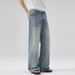 Men's Clothing Gradient Contrast A Line Jeans Vintage Washed Blue-White Ombre A-Line Jeans For Men – Streetwear Loose Fit Straight Leg Denim Pants_mkmklike.com