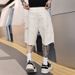 Vibe Brand Men's 5 Point Denim Shorts Trendy Loose Beige Cargo Style Cool For Summer_mkmklike.com