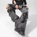 Men's Black & Gray Distressed Jeans - Summer Thin Washed Cotton High Street Vibe Baggy Cargo Pants With Slight Flare_mkmklike.com
