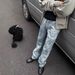 Vintage Washed Denim Jeans With Tribal Print - High Waist Straight Leg Hip Hop Streetwear Pants For Men & Women_mkmklike.com