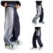 Men's Relaxed Fit Straight Leg Denim Jeans - Vintage Washed Blue With Patchwork Design, Korean Style Casual Trousers_mkmklike.com