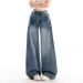 Women's Retro Studded High-Waisted Wide Leg Jeans Casual Cotton Denim Spring/Autumn Style Relaxed Straight Leg Unique Design_mkmklike.com