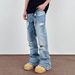 Men's Street Washed Ripped Flared Jeans With Tassel Decor - High Street Cleanfit Straight Drape Trousers_mkmklike.com