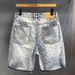 Men's Trendy High Street Jacquard Ripped Denim Shorts Design Niche Loose Straight Retro Five Point Summer Pants_mkmklike.com