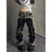 American Street Style European And American Niche Camouflage Patchwork Jeans Men's Trendy Brand Yabi Slightly Flared Loose Ripped Jeans_mkmklike.com