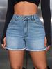Women's Clothing High-Waisted Slimming Straight Denim Shorts INS Loose Fit Frayed Detail Spring/Summer Fashion Polyester_mkmklike.com