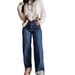 High-Waisted Wide-Leg Jeans For Women - Vintage Washed Denim With Mid-Seam & Turned Hem (S-XXL, Dark Blue/Light Blue)_mkmklike.com