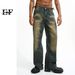 EF JEANS | 2023 Autumn And Winter New Retro Washed Drape Loose Jeans Men's Black Straight Wide-leg Pants_mkmklike.com
