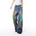 Men's Clothing Street Hip-Hop Graffiti Washed Denim Jeans For Men - Loose Fit Straight Leg Pants With Colorful Splash Design_mkmklike.com