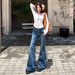 American Retro Style|Stretchy And Slimming|Women's Flared Denim Cotton Long Pants, Extra Length_mkmklike.com