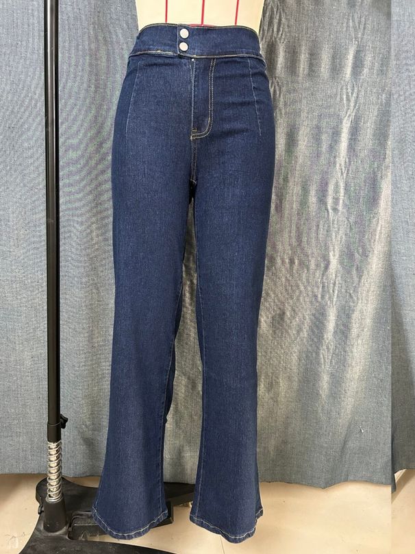 K Versatile Straight Tube Loose High Waisted Double Button Solid Color Women's Jeans_mkmklike.com