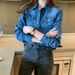 Chicco Long Sleeve College 2024 Spring Autumn New Slim Fit Versatile Korean Style Denim Women's Base Shirt_mkmklike.com