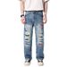 Men's Clothing Fashion Brand Jeans Men's Loose Straight Slightly Tapered High Street Hole Patch High End Autumn Spring And Autumn Style *** Pants Men_mkmklike.com